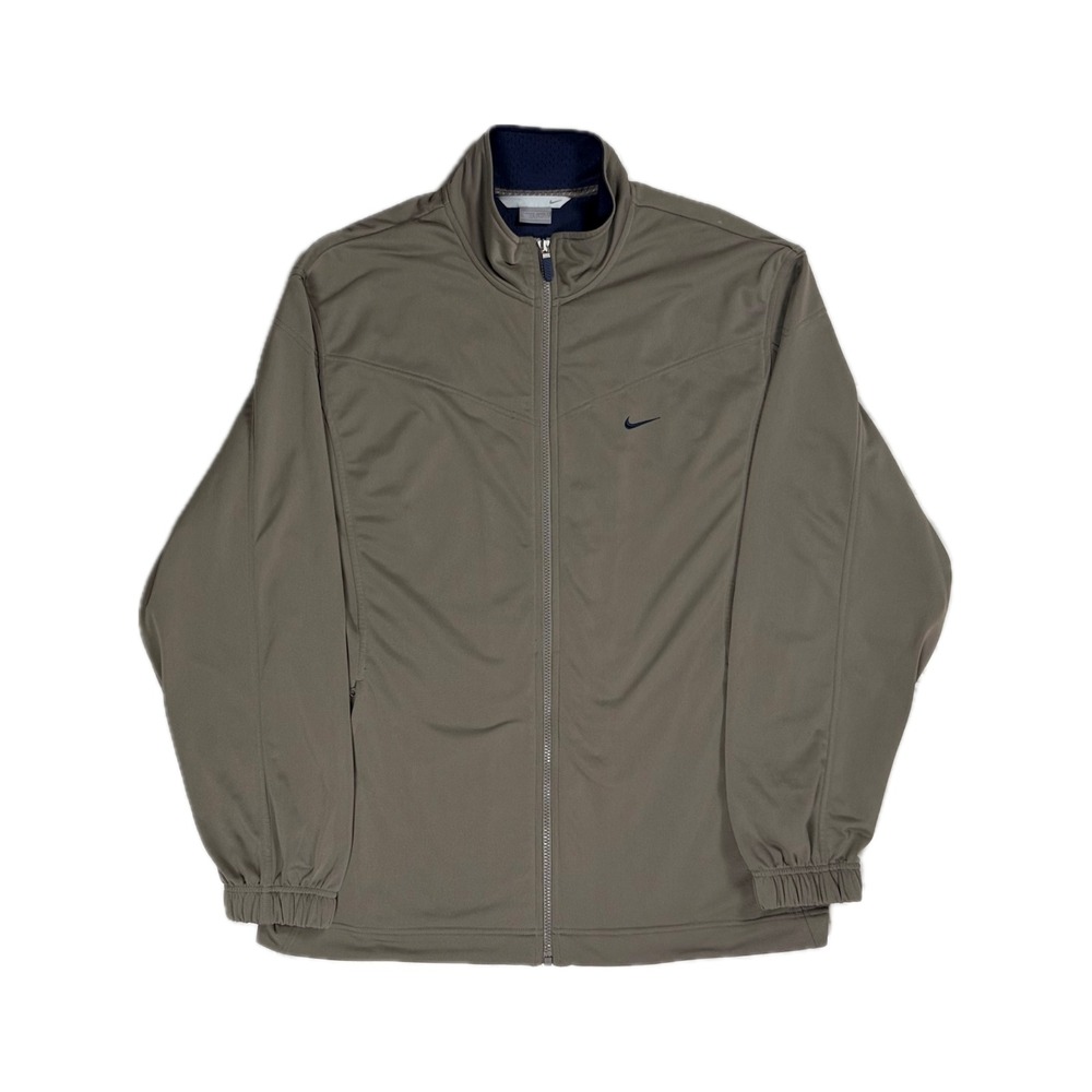 Vtg Y2K Nike taupe brown navy swoosh full zip windbreaker track jacket men large